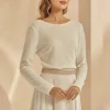 Bianco Evento Bianco Elfenbein gestrickt Spitze V zurück lange Ärmel Braut Pullover E344* Brautjacken & Strickjacken