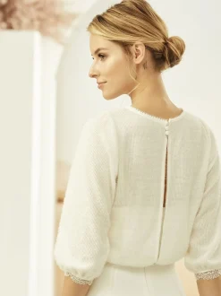 Bianco Evento Bianco Elfenbein gestrickt Braut Pullover mit Spitze E334* Brautjacken & Strickjacken
