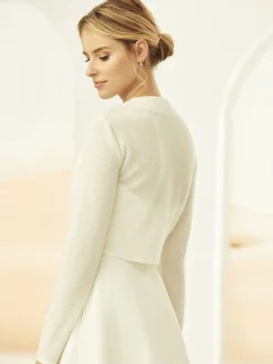 Bianco Evento Bianco Elfenbein gestrickt lange Ärmel Braut Strickjacke E317* Brautjacken & Strickjacken