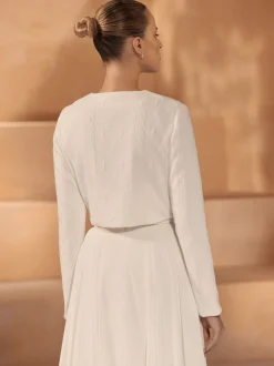 Bianco Evento Bianco Elfenbein gestrickt lange Ärmel Braut Strickjacke E437* Brautjacken & Strickjacken