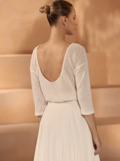 Bianco Evento Bianco Elfenbein gestrickt 3/4 Ärmel Braut Pullover E435* Brautjacken & Strickjacken