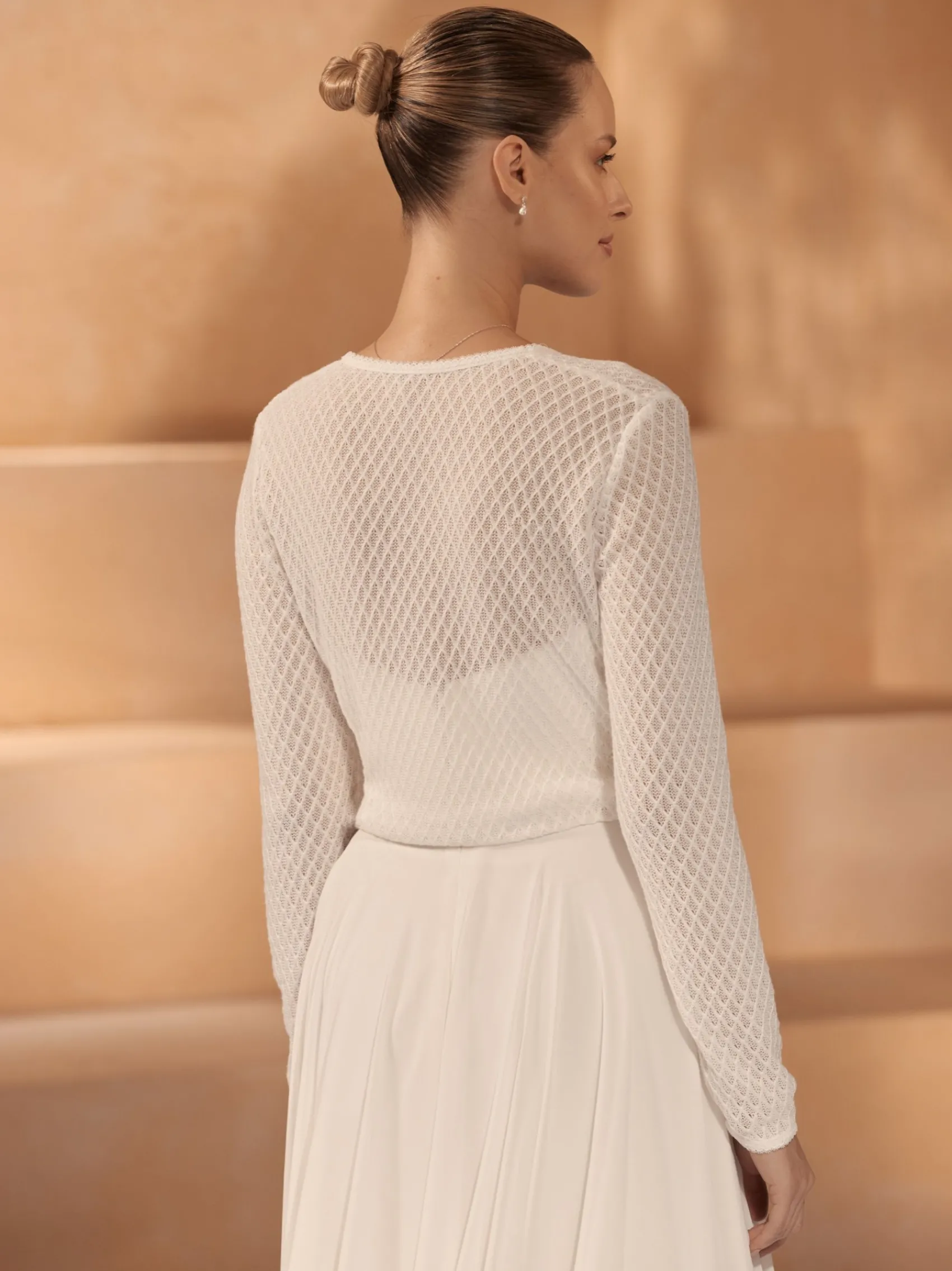 Bianco Evento Bianco Elfenbein gestrickt lange Ärmel Krawatte vorne Strickjacke E433* Brautjacken & Strickjacken
