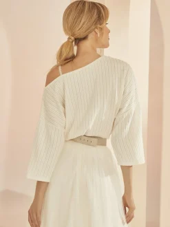 Bianco Evento Bianco Elfenbein gestrickt Ein-Schulter-Braut-Pullover E366* Brautjacken & Strickjacken