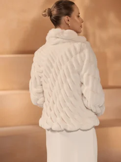 Bianco Evento Bianco Elfenbein Kunstfell lange Ärmel Hochzeit Jacke E445* Jacken, Umhänge Und Schals Aus Kunstfell | Boleros Und Jacken Für Hochzeiten