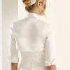 Bianco Evento Bianco Elfenbein Matte Satin 3/4 Länge Ärmel Hochzeit Jacke E55S* Boleros Und Jacken Für Hochzeiten