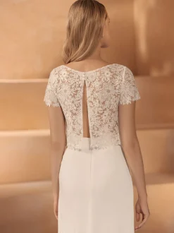 Bianco Evento Bianco Elfenbein Pailletten Spitze Braut Top mit offenem Rücken E421* Braut-oberteile