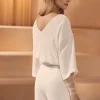 Bianco Evento Bianco Elfenbein Stretch Krepp 3/4 Ärmel Top E417* Braut-oberteile