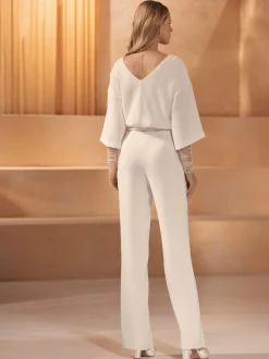 Bianco Evento Bianco Elfenbein Stretch Krepp 3/4 Ärmel Top E417* Braut-oberteile