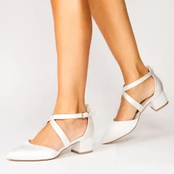 Paradox London Blanche Färbbar Elfenbein Satin Breite Passform Kreuzriemen Niedrige Blockabsätze* Hochzeitsschuhe | Schuhe Mit Niedrigem Absatz