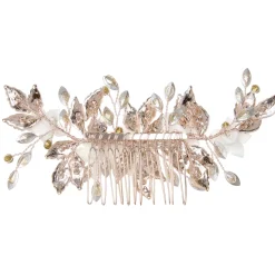 Lace & Favour Blaze Keramik Blumen und Rose Gold Leaves Haarkamm* Haarschmuck Aus Kristall | Haarschmuck In Roségold