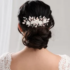 Lace & Favour Blaze Keramik Blumen und Rose Gold Leaves Haarkamm* Haarschmuck Aus Kristall | Haarschmuck In Roségold