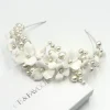 Beads & Beyond Bloomsbury Elfenbein Keramik Blume und Perle Hochzeit Tiara* Perlen-haarschmuck | Silberne Haar-accessoires