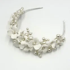 Beads & Beyond Bloomsbury Elfenbein Keramik Blume und Perle Hochzeit Tiara* Perlen-haarschmuck | Silberne Haar-accessoires