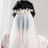 Lace & Favour Blossom Porzellan Blumen und Blush Perlen Hochzeit Haarkamm* Perlen-haarschmuck | Silberne Haar-accessoires