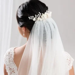 Lace & Favour Blossom Porzellan Blumen und Blush Perlen Hochzeit Haarkamm* Perlen-haarschmuck | Silberne Haar-accessoires