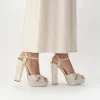 Freya Rose Bonnie Champagner Wildleder Mutter der Perle Blockabsatz Plattform Sandalen* Schuhe Für Hochzeitsgäste | Hochzeitsschuhe