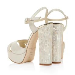 Freya Rose Bonnie Champagner Wildleder Mutter der Perle Blockabsatz Plattform Sandalen* Schuhe Für Hochzeitsgäste | Hochzeitsschuhe