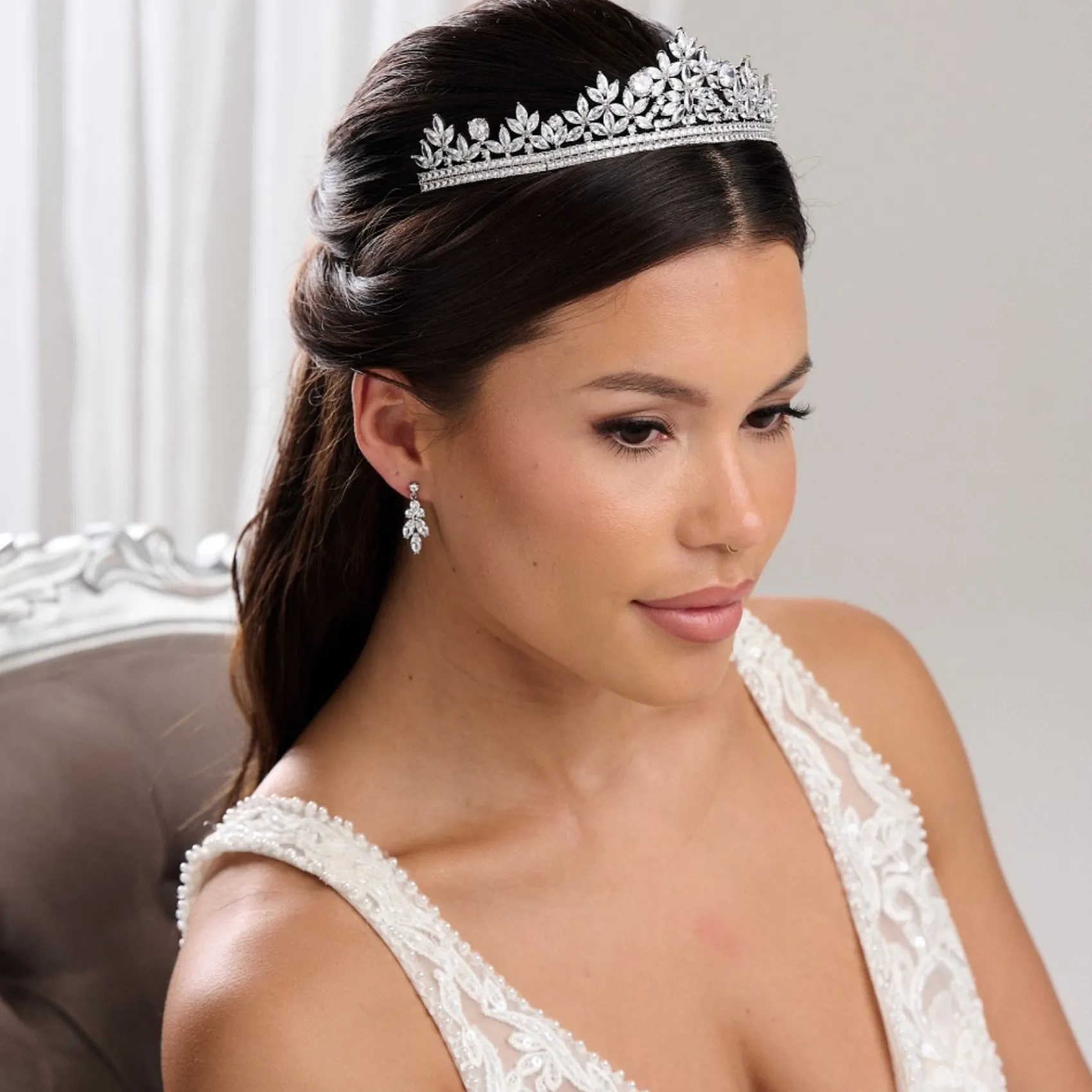 Lace & Favour Britannia Sparkly Cubic Zirkonia Kristall Braut Tiara* Haarschmuck Aus Kristall | Silberne Haar-accessoires