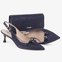 Capollini Allegra Marineblaue Nubukleder Slingback Heels mit Schleifendetail* Schuhe Für Hochzeitsgäste | Schuhe Für Die Mutter Der Braut