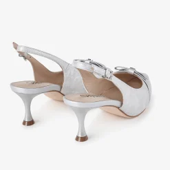 Capollini Allegra Silberne Nubukleder Slingback Heels mit Schleifendetail* Schuhe Für Hochzeitsgäste | Schuhe Für Die Mutter Der Braut