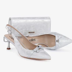 Capollini Allegra Silberne Nubukleder Slingback Heels mit Schleifendetail* Schuhe Für Hochzeitsgäste | Schuhe Für Die Mutter Der Braut