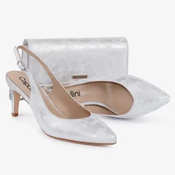 Capollini Catherine Silberne Nubukleder Slingbacks mit mittlerem Absatz* Schuhe Für Hochzeitsgäste | Schuhe Für Die Mutter Der Braut