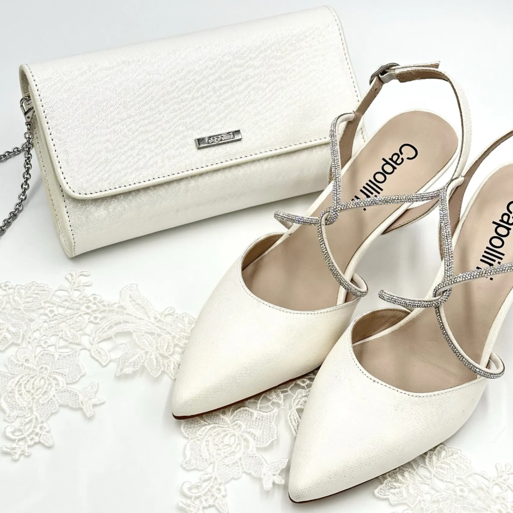 Capollini Charlotte Creme Leder Diamante Kreuzriemen Slingbacks* Party-schuhe | Schuhe Für Hochzeitsgäste