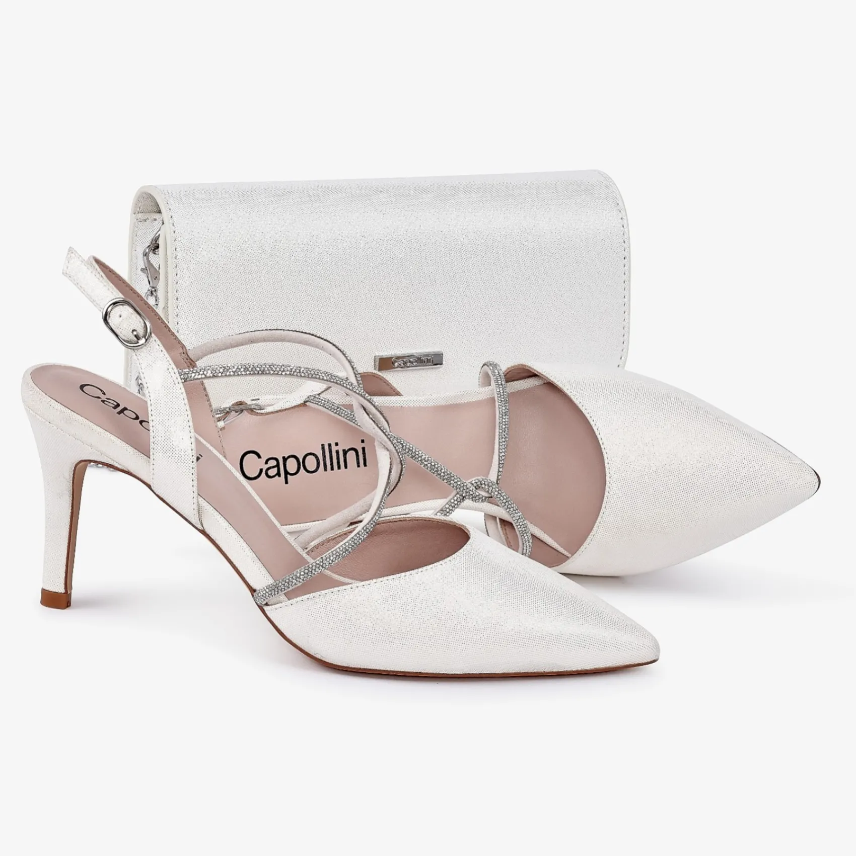 Capollini Charlotte Creme Leder Diamante Kreuzriemen Slingbacks* Party-schuhe | Schuhe Für Hochzeitsgäste