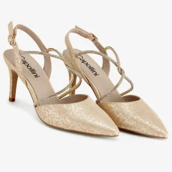 Capollini Charlotte Gold Leder Diamanten Kreuzriemen Slingbacks* Glitzernde Ballschuhe | Goldene Ballschuhe