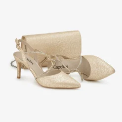 Capollini Charlotte Gold Leder Diamanten Kreuzriemen Slingbacks* Glitzernde Ballschuhe | Goldene Ballschuhe