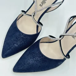 Capollini Charlotte Marineblaues Nubukleder Diamantenkreuzriemen Slingback* Party-schuhe | Schuhe Für Hochzeitsgäste