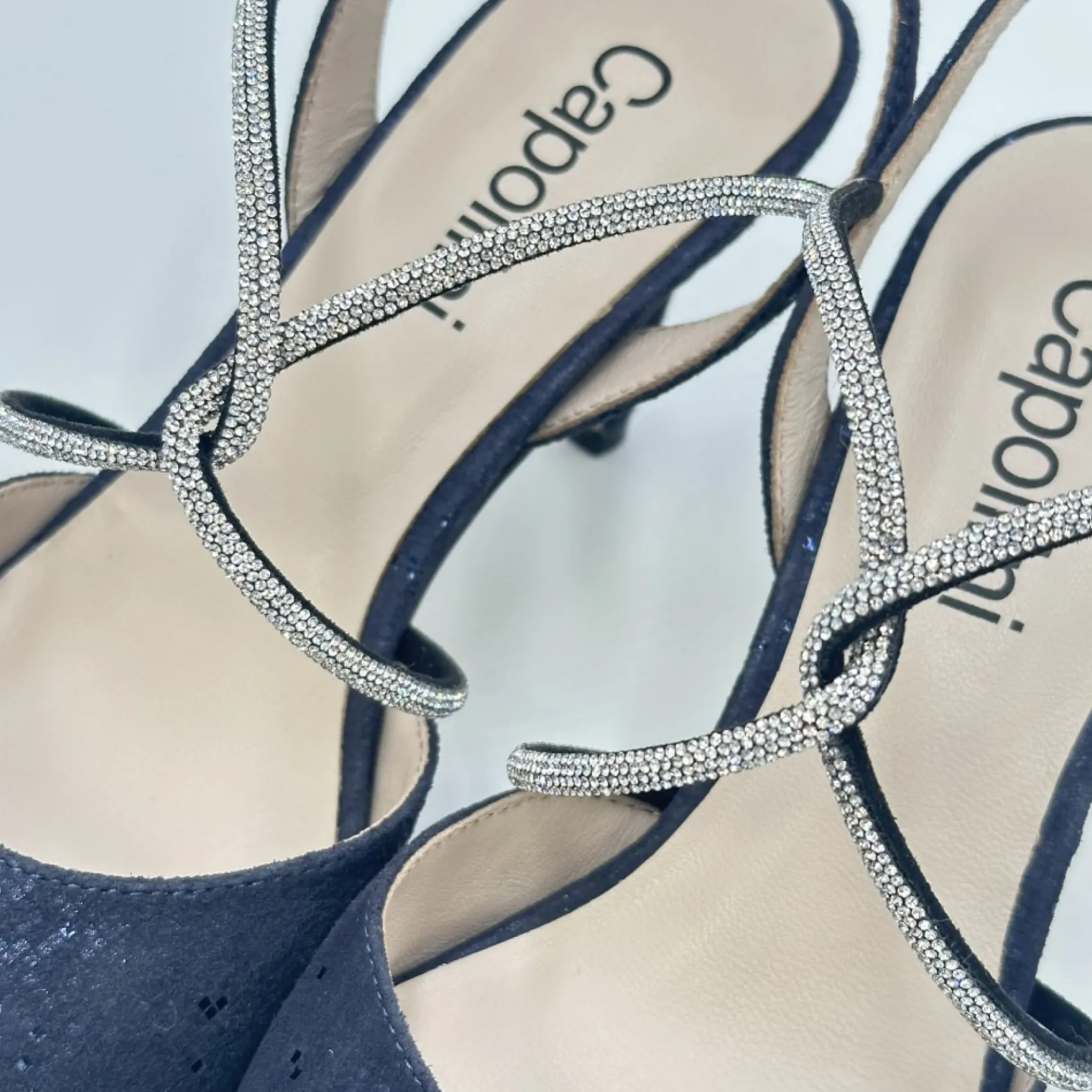 Capollini Charlotte Marineblaues Nubukleder Diamantenkreuzriemen Slingback* Party-schuhe | Schuhe Für Hochzeitsgäste