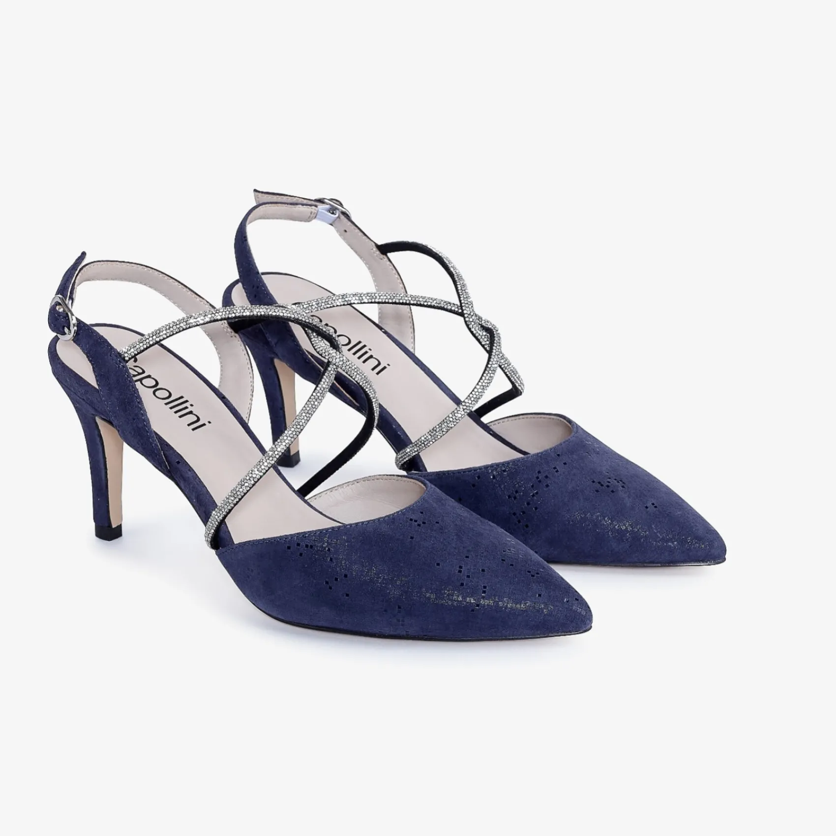 Capollini Charlotte Marineblaues Nubukleder Diamantenkreuzriemen Slingback* Party-schuhe | Schuhe Für Hochzeitsgäste