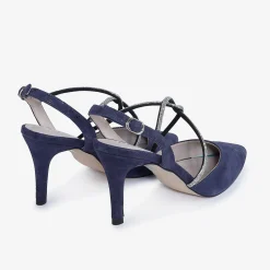 Capollini Charlotte Marineblaues Nubukleder Diamantenkreuzriemen Slingback* Party-schuhe | Schuhe Für Hochzeitsgäste