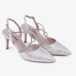 Capollini Charlotte Silberne Leder Diamanten Kreuzriemen Slingbacks* Party-schuhe | Schuhe Für Hochzeitsgäste