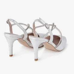 Capollini Charlotte Silberne Leder Diamanten Kreuzriemen Slingbacks* Party-schuhe | Schuhe Für Hochzeitsgäste