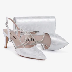 Capollini Charlotte Silberne Leder Diamanten Kreuzriemen Slingbacks* Party-schuhe | Schuhe Für Hochzeitsgäste