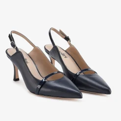 Capollini Emory Navy Leder Slingbacks mit mittlerem Absatz und Lackband* Schuhe Für Hochzeitsgäste | Schuhe Für Die Mutter Der Braut
