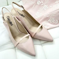 Capollini Emory Rosa Leder Slingbacks mit mittlerem Absatz und Lackriemen* Schuhe Für Hochzeitsgäste | Schuhe Für Die Mutter Der Braut