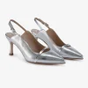 Capollini Emory Silberne Leder Slingbacks mit mittlerem Absatz und Patentriemen* Schuhe Für Hochzeitsgäste | Schuhe Für Die Mutter Der Braut