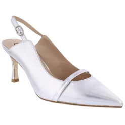 Capollini Emory Silberne Leder Slingbacks mit mittlerem Absatz und Patentriemen* Schuhe Für Hochzeitsgäste | Schuhe Für Die Mutter Der Braut