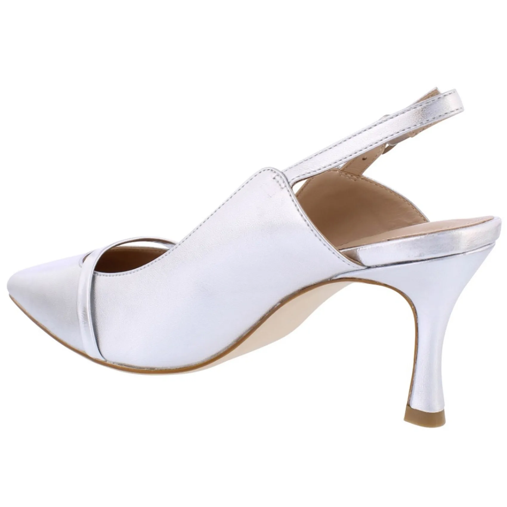 Capollini Emory Silberne Leder Slingbacks mit mittlerem Absatz und Patentriemen* Schuhe Für Hochzeitsgäste | Schuhe Für Die Mutter Der Braut