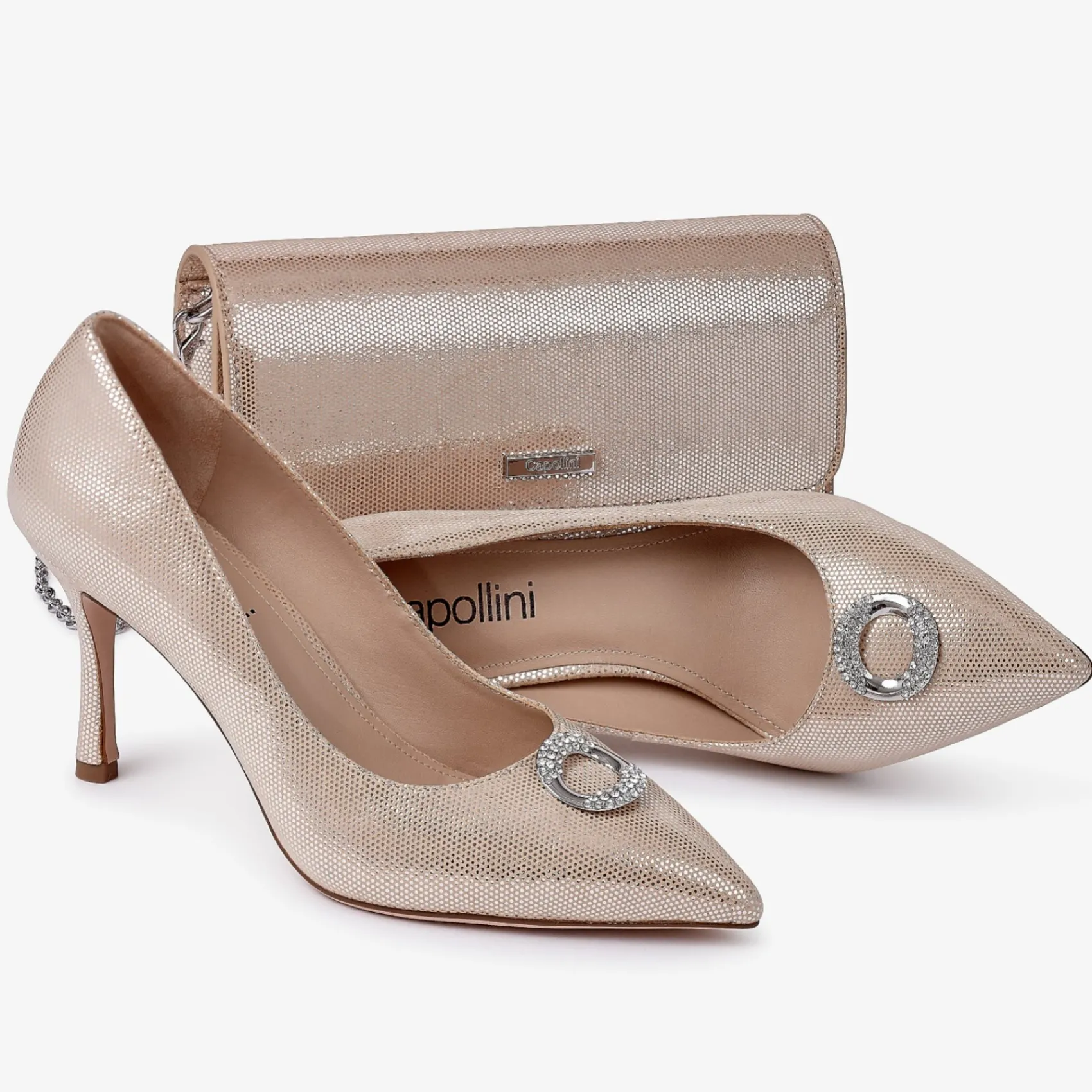 Capollini Judi Gold Nubukleder Pumps mit Diamantenbesatz* Party-schuhe | Schuhe Für Hochzeitsgäste