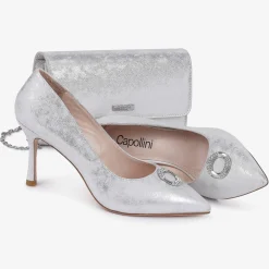 Capollini Judi Silberne Nubukleder-Halbschuhe mit Diamantenbesatz* Party-schuhe | Schuhe Für Hochzeitsgäste