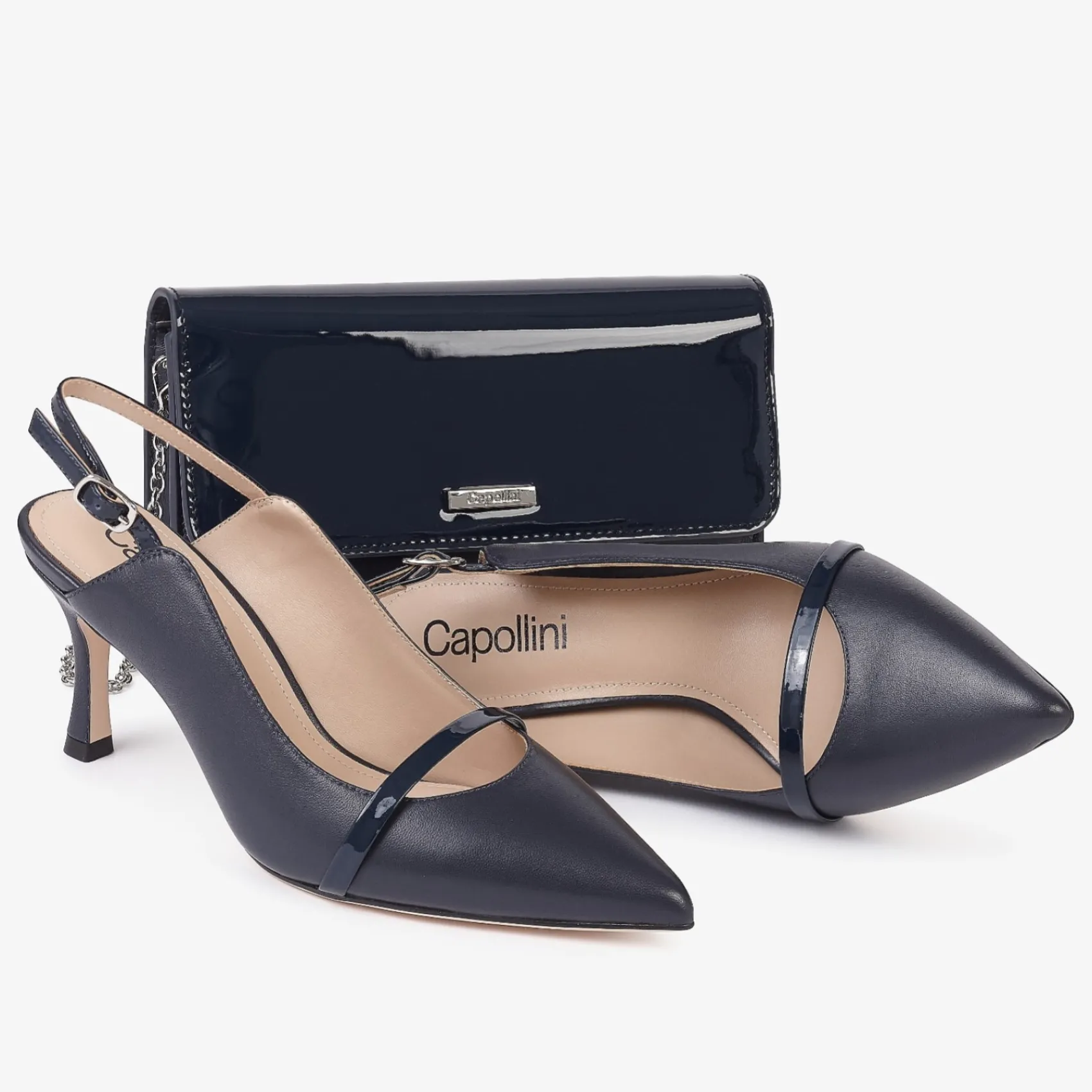 Capollini Marineblaue Leder-Clutch-Tasche* Hochzeitsgäste-taschen | Anlass Handtaschen