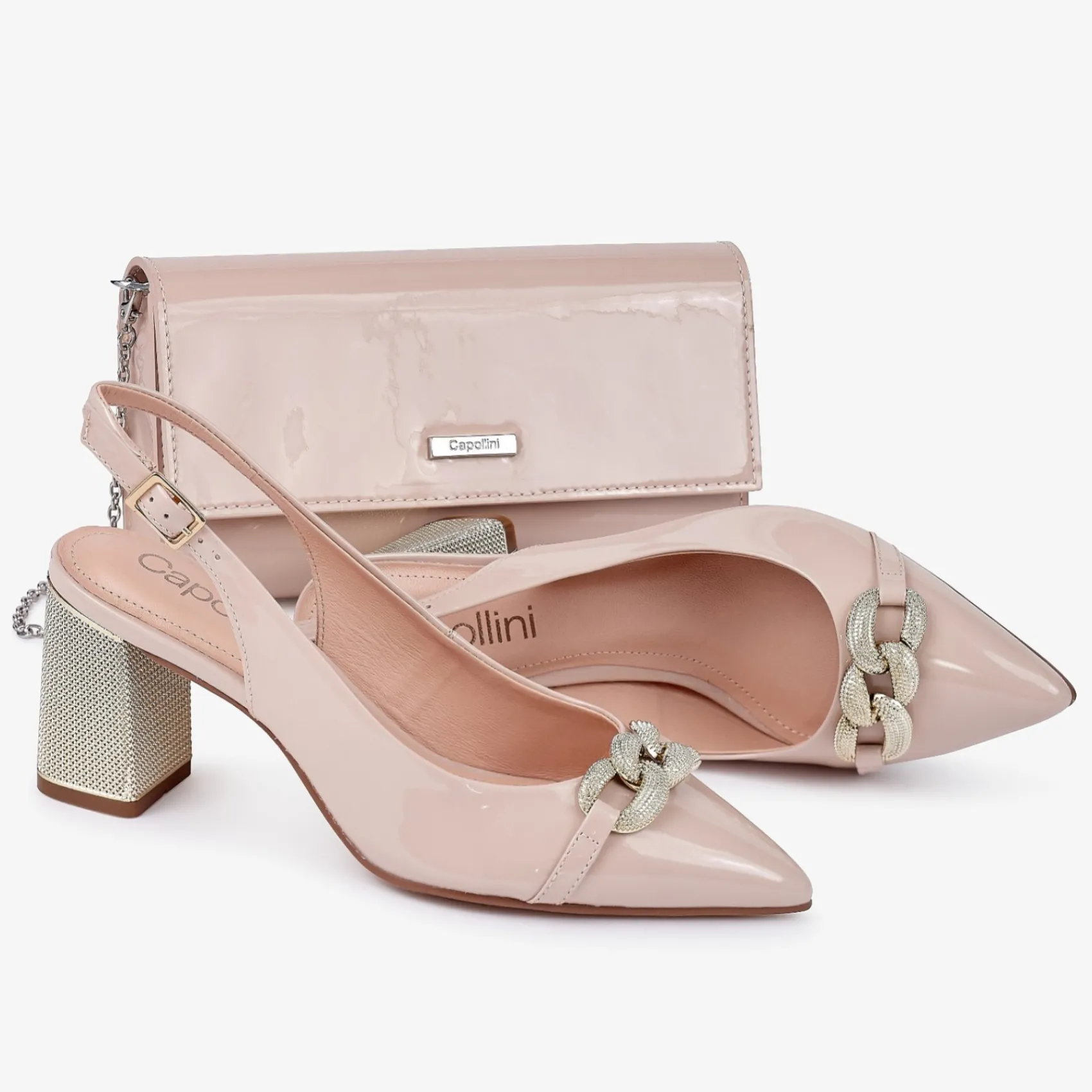 Capollini Nude Pink Lackleder Clutch Tasche* Hochzeitsgäste-taschen | Anlass Handtaschen