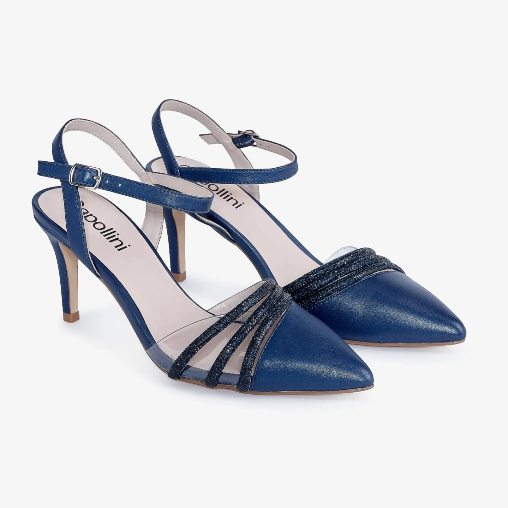 Capollini Ophelia Marineblaue Slingbacks aus perlenbesetztem Leder mit Knöchelriemen* Schuhe Für Hochzeitsgäste | Schuhe Für Die Mutter Der Braut