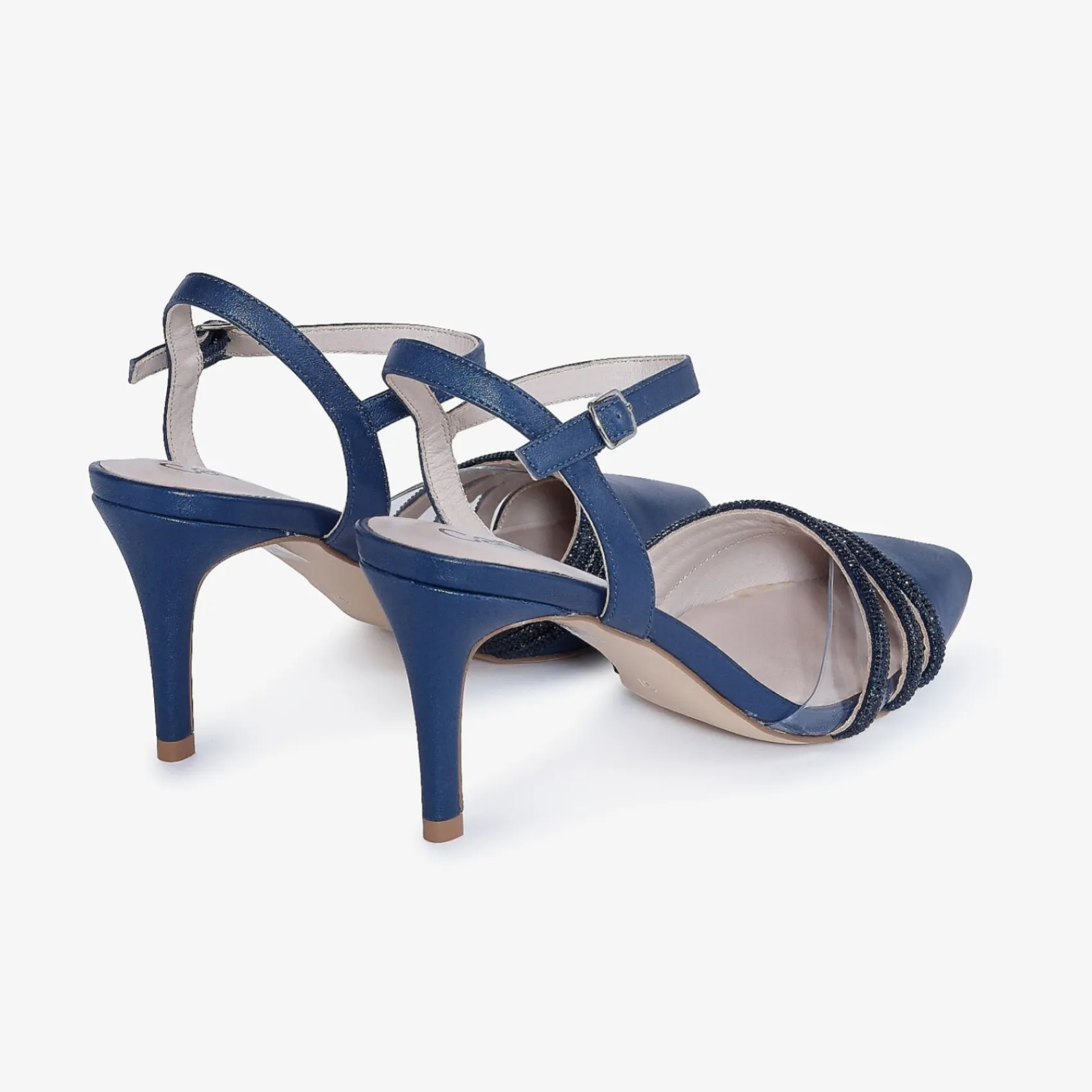 Capollini Ophelia Marineblaue Slingbacks aus perlenbesetztem Leder mit Knöchelriemen* Schuhe Für Hochzeitsgäste | Schuhe Für Die Mutter Der Braut