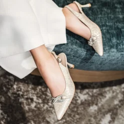 Capollini Sabrina Champagner Nubukleder Slingback Kitten Heels* Party-schuhe | Schuhe Für Hochzeitsgäste