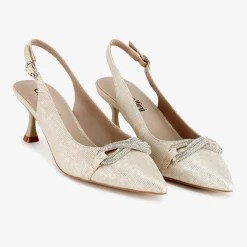 Capollini Sabrina Champagner Nubukleder Slingback Kitten Heels* Party-schuhe | Schuhe Für Hochzeitsgäste